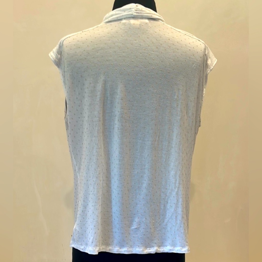 Michael Kors White Pearl Dot Cowl Neck Sleeveless Blouse XL Chic Elegant Designe - Picture 2 of 11